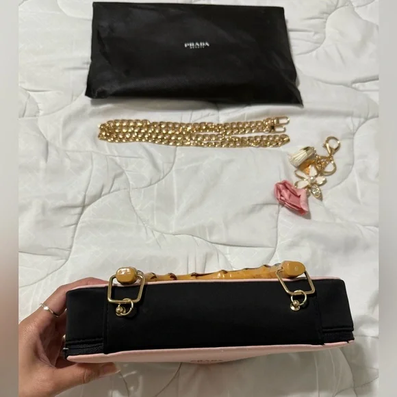 Prada Pink and Black Triangle Clutch - Picture 5 of 9